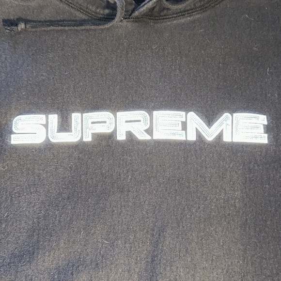 SUPREME World Famous Silver Sequin Logo Hoodie - Picture 3 of 10